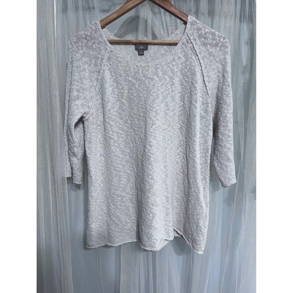 J. Jill Womens Medium Oatmeal Marl Knit Raglan 3/4 Sleeve Scoop Neck Sweater
